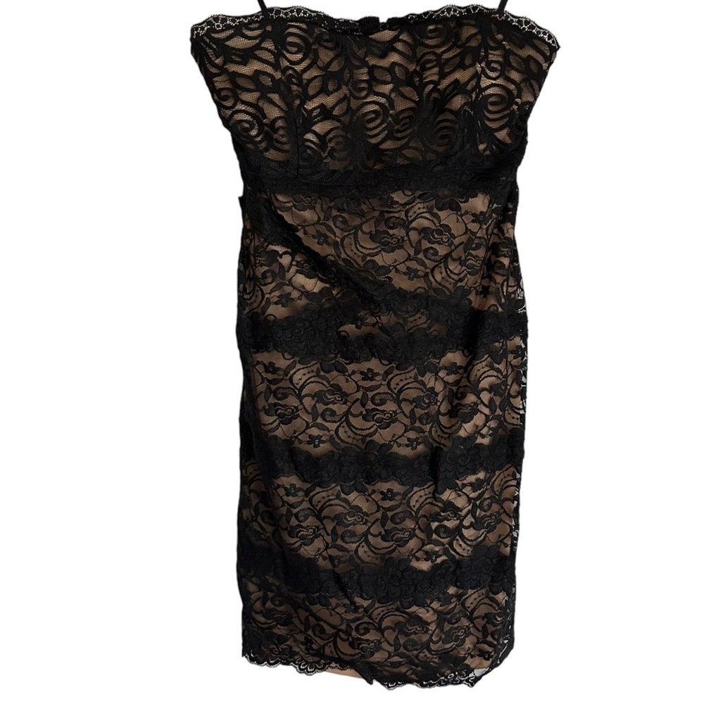 Bebe All Over Lace Strapless Mini Dress- Black/Tan Size Small